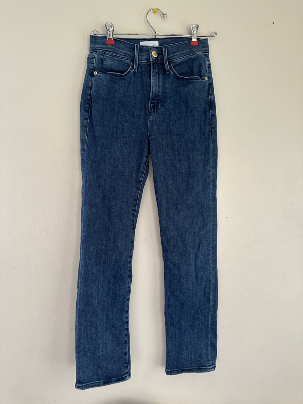 FRAME Le High Straight Leg High Rise Blue Denim Jeans size 25